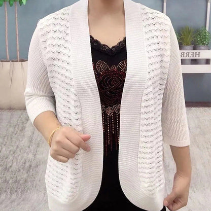 Women's cardigan with 3/4 sleeves and textured pattern NOVAE