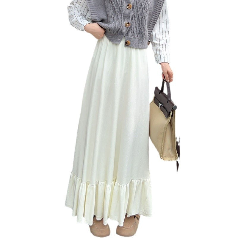 Women's maxi skirt with gathered flounce hem and elastic waistband NOVAE