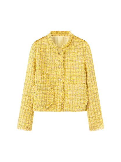 Women's stylish short jacket in a structured tweed design with decorative buttons NOVAE