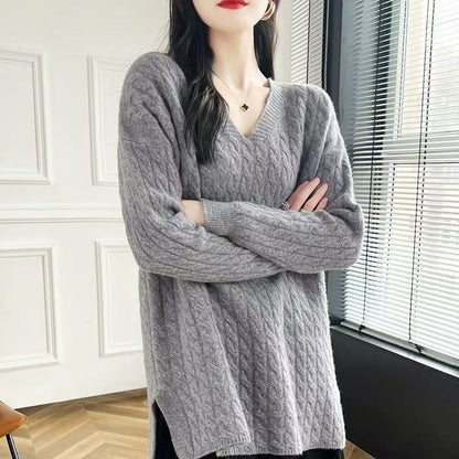Women's chunky knit sweater with V-neck and relaxed fit NOVAE