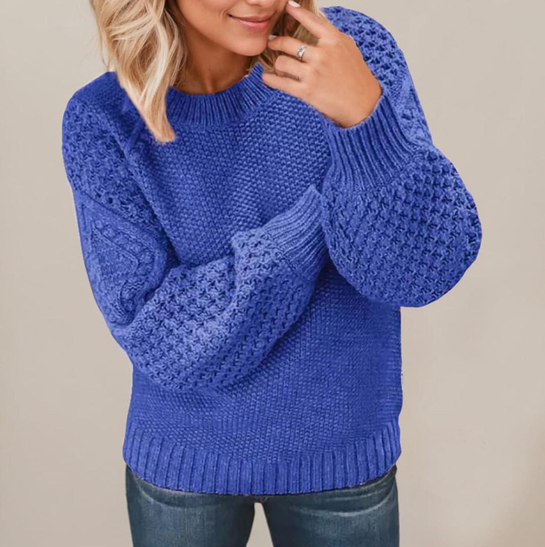 Women's chunky knit sweater with voluminous sleeves and textured design NOVAE