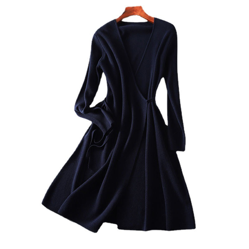 Women's wrap dress with long sleeves and elegant waist drawstring NOVAE