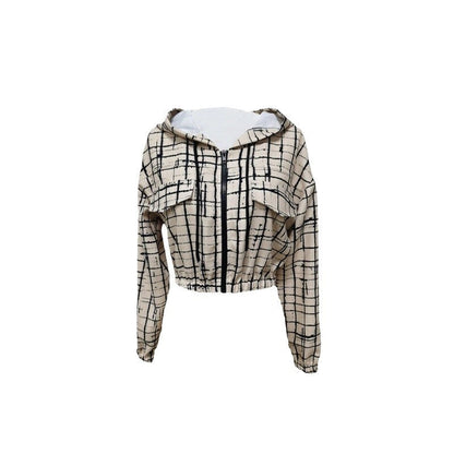 Women's stylish short jacket with geometric pattern and modern kangaroo pocket NOVAE