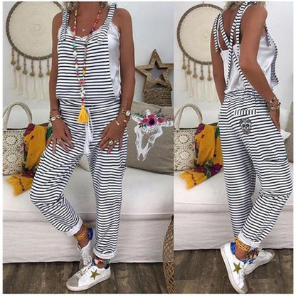 Women's Casual Jumpsuit with Off-Shoulder Ruching and Fashionable Stripe Pattern NOVAE