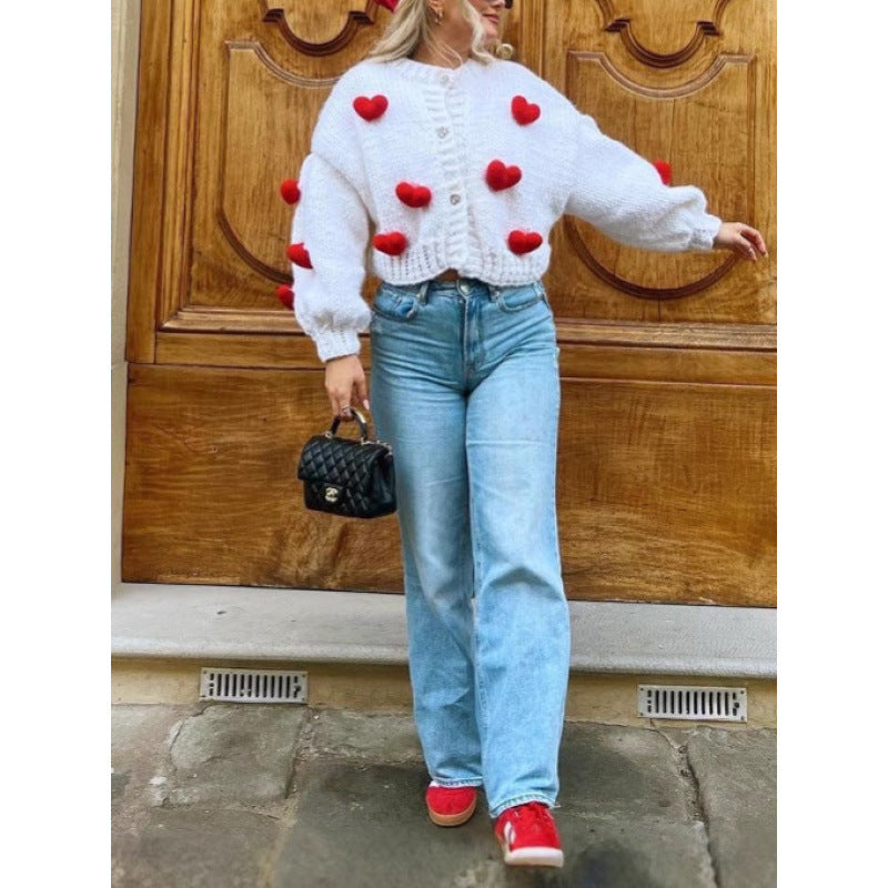 Women's playful knit cardigan with heart appliqués NOVAE