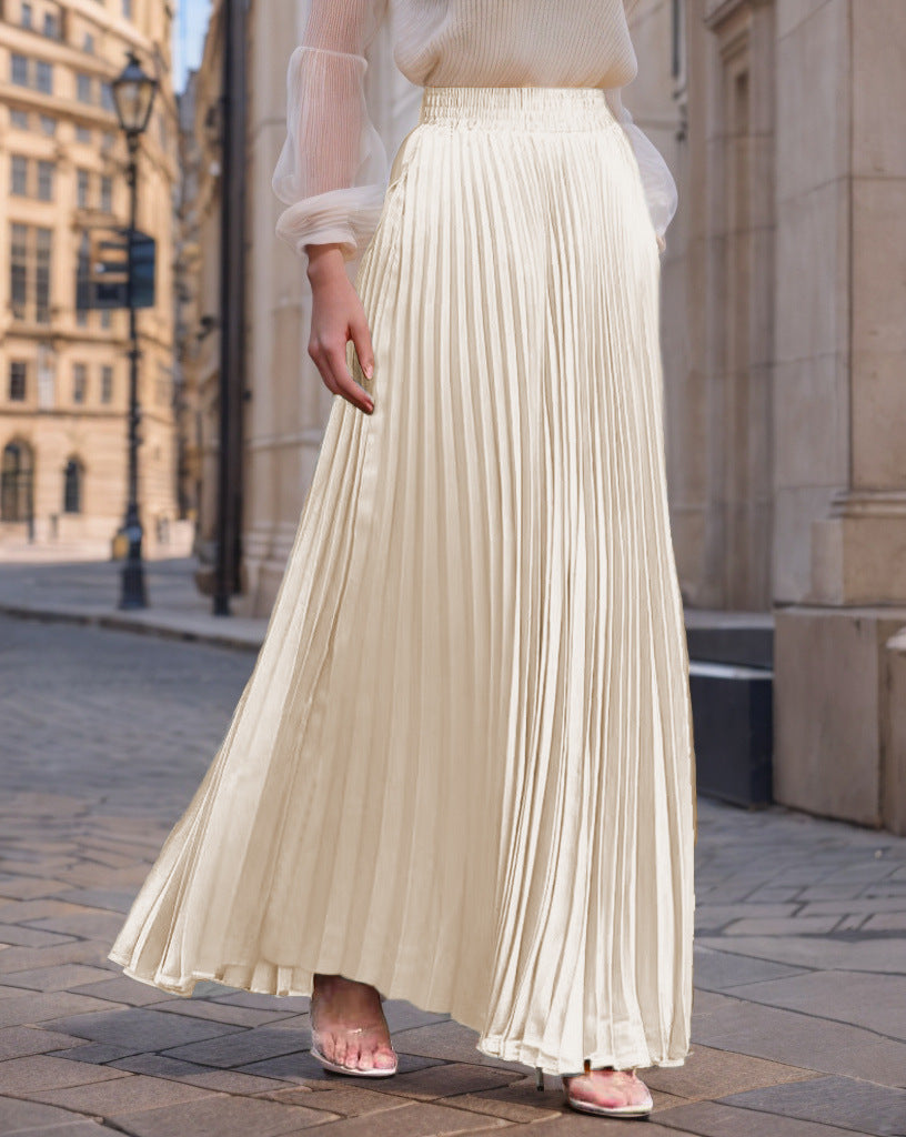 Women's pleated maxi skirt with elastic waistband and flowing cut NOVAE