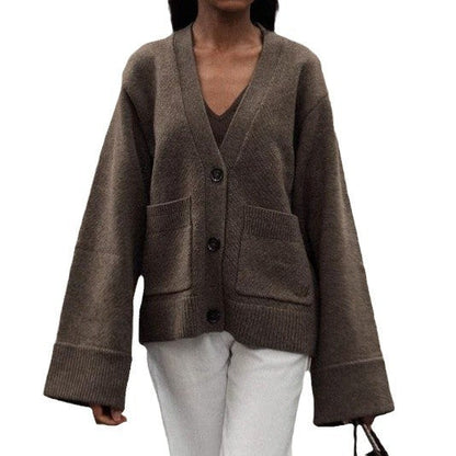 Women's Oversized Knit Cardigan with Pockets and V-Neck NOVAE