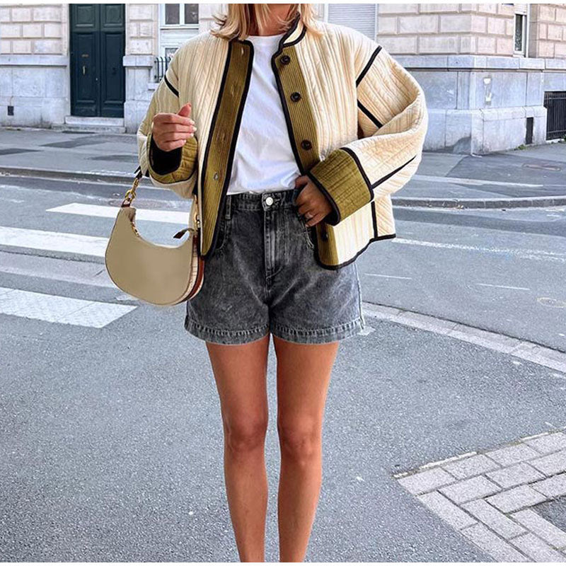 Women's quilted transitional jacket with decorative pockets NOVAE