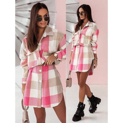 Women's checked button-up coat with rounded hem NOVAE