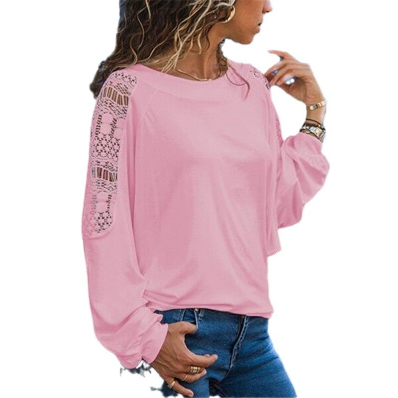 Women's casual long-sleeved shirt with lace accents and a fashionable cut NOVAE