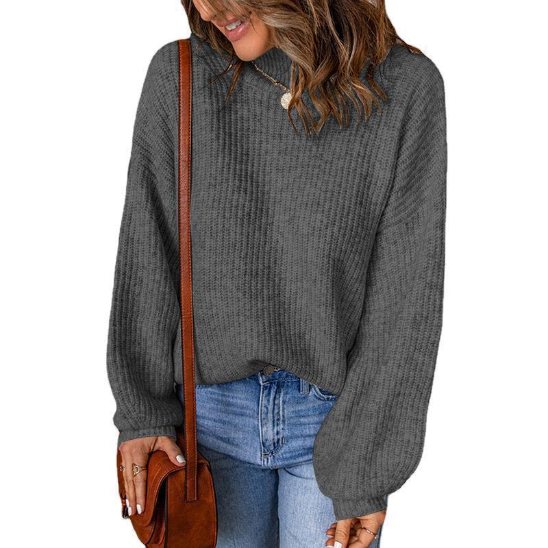 Women's chunky knit sweater with a relaxed fit and high collar NOVAE