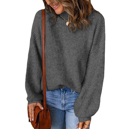 Women's chunky knit sweater with a relaxed fit and high collar NOVAE