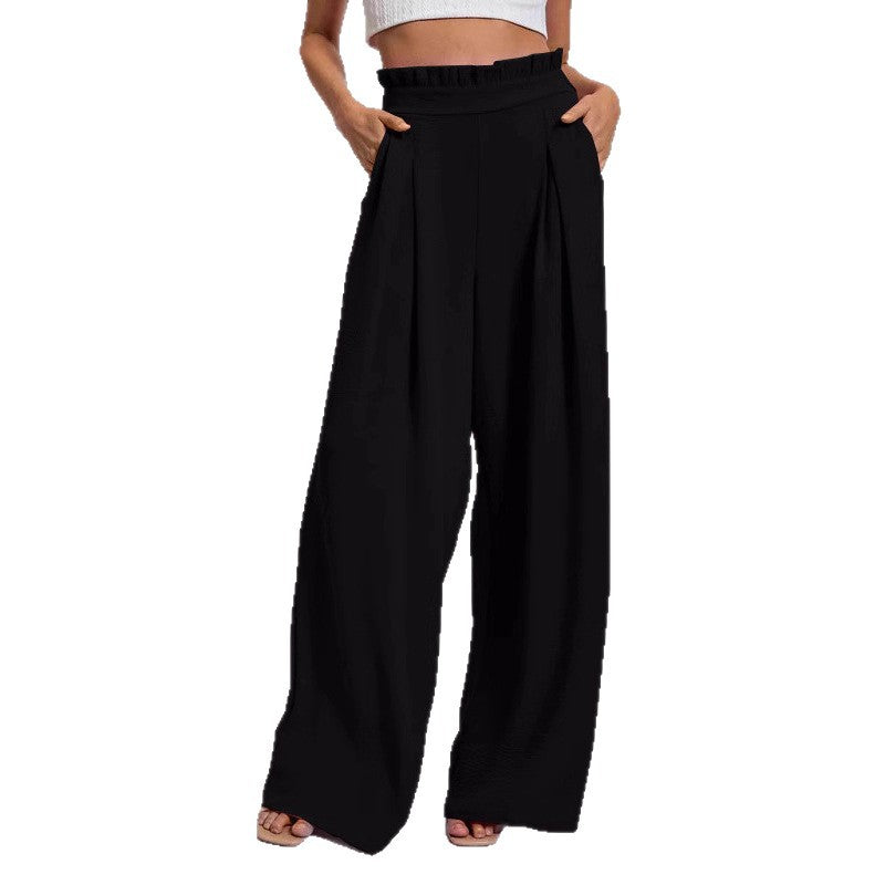 Women's wide-leg high-waisted trousers with pleats and elasticated waistband NOVAE