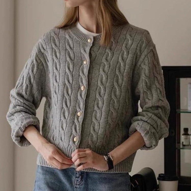 Women's cardigan with cable knit pattern and elegant button details NOVAE