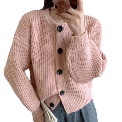 Women's fashionable cardigan with button-up design and balloon sleeves NOVAE