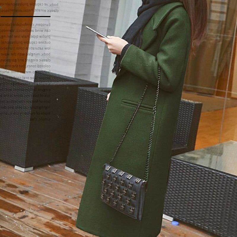 Women's Elegant Long Coat with Classic Lapels and Pockets NOVAE