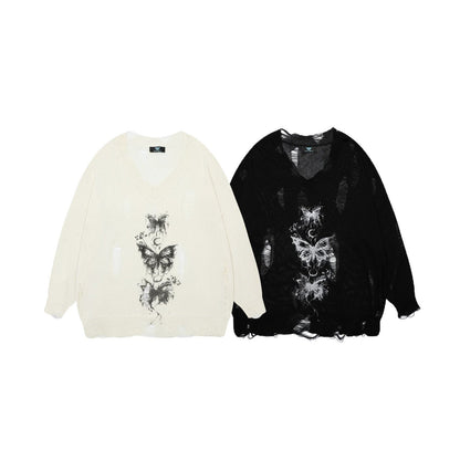 Women's oversized sweater with graphic print and distressed details NOVAE