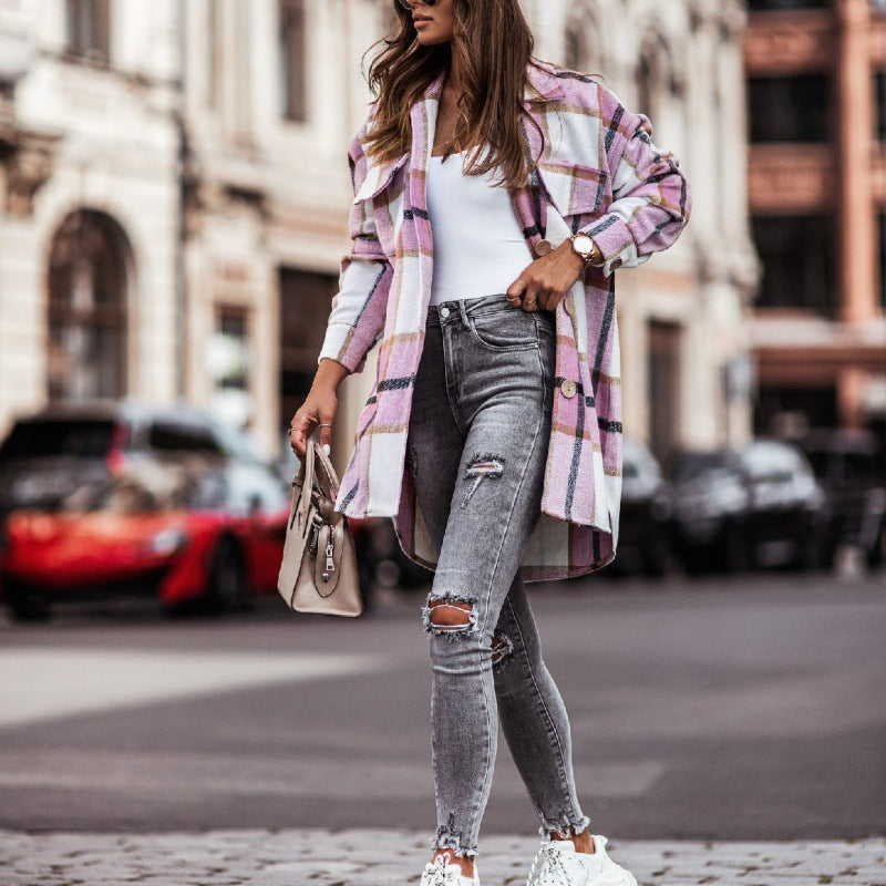 Women's oversized blazer jacket in a checked design with practical pockets and button details NOVAE