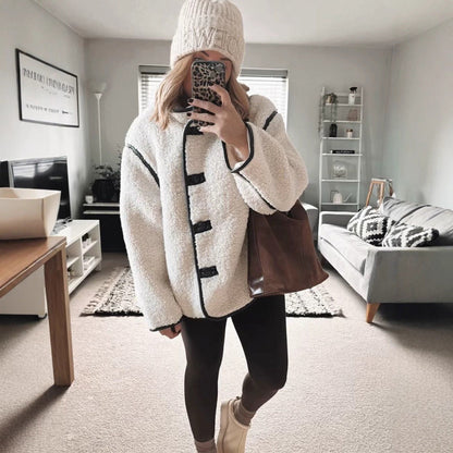 Women's cozy fleece jacket with practical pockets and high collar NOVAE