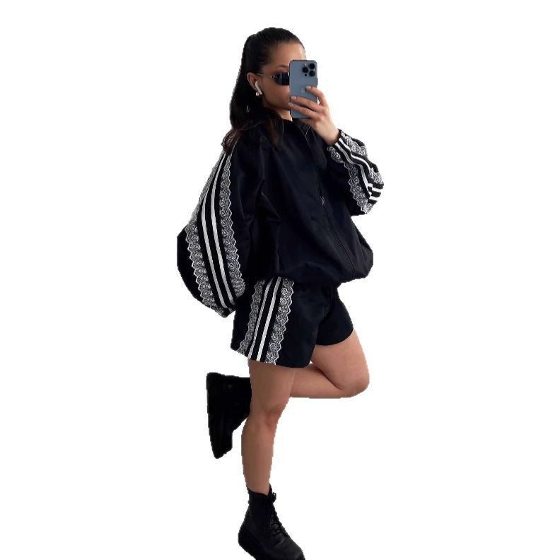 Women's sporty set with elegant lace appliqués NOVAE