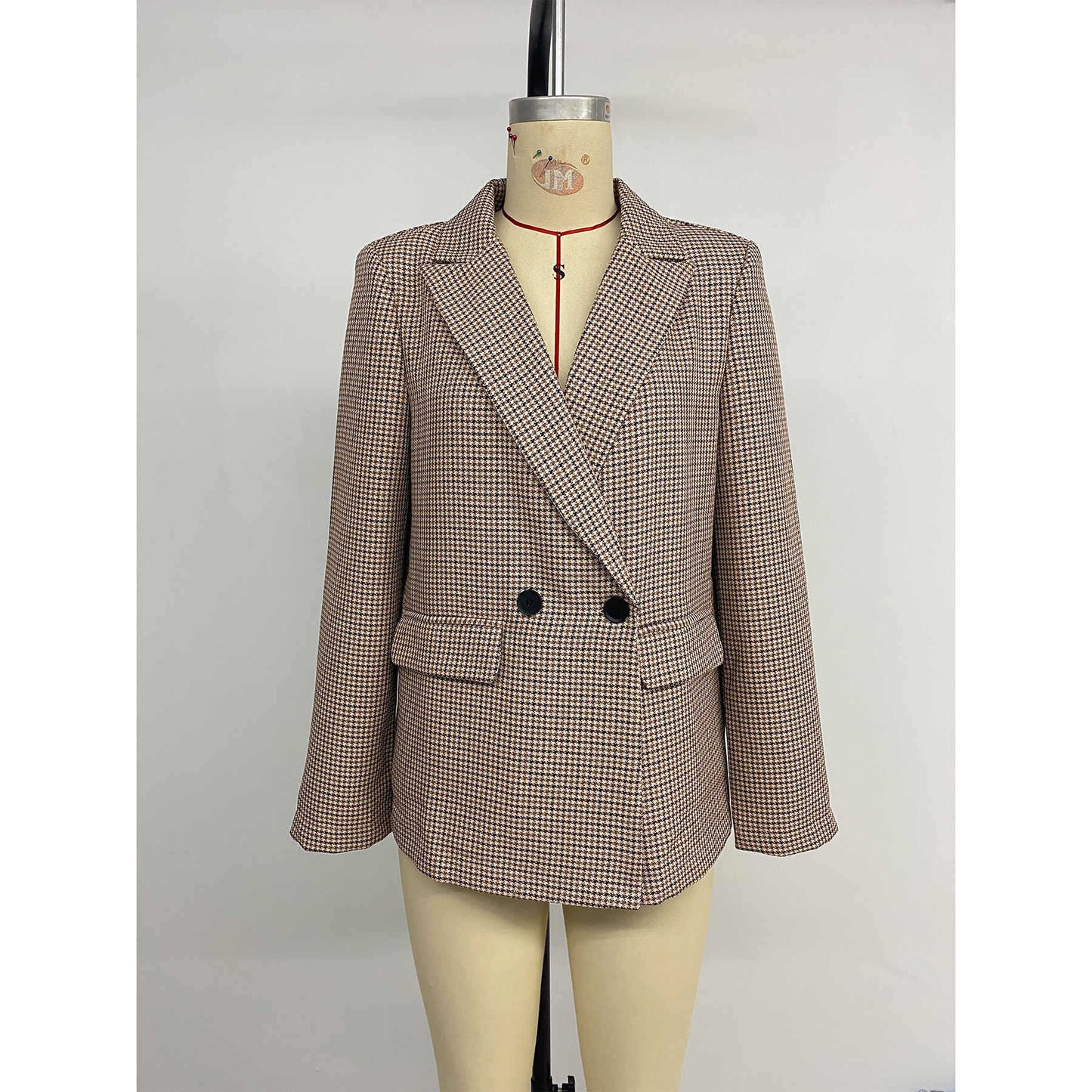 Women's checked oversized blazer jacket with double button placket NOVAE