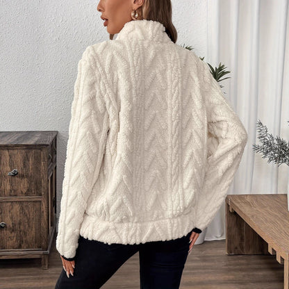 Women's fleece pullover with half zipper and practical pockets NOVAE