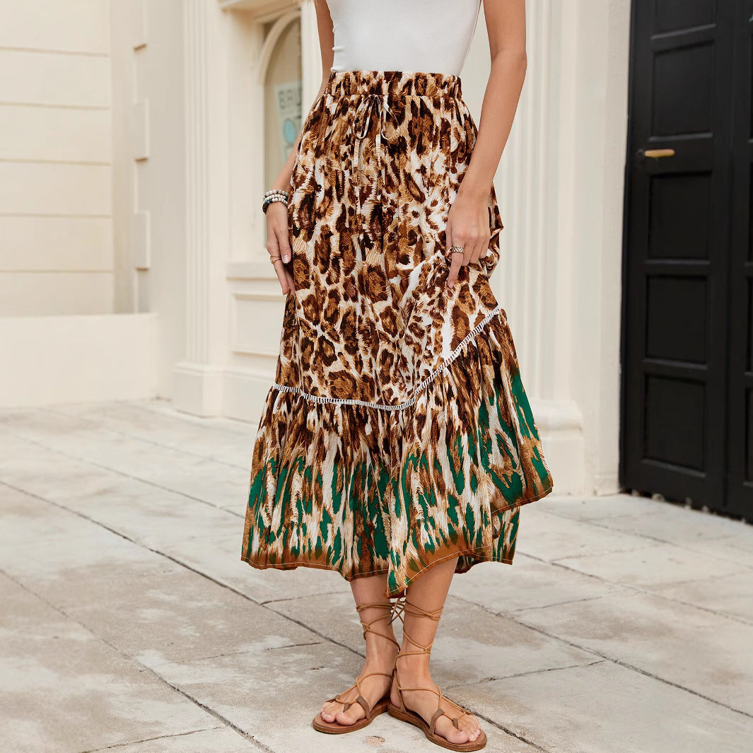 Women's maxi skirt with animal print and voluminous hem NOVAE