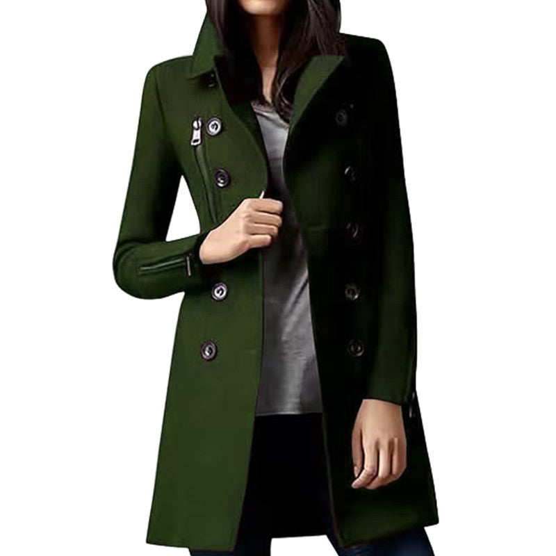 Women's fashionable short coat with double button placket and side zippers NOVAE