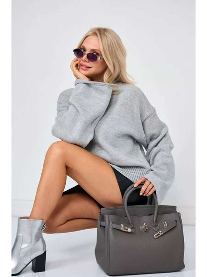 Women's Elegant Oversized Sweater with a Wide Fit and Stand-Up Collar NOVAE