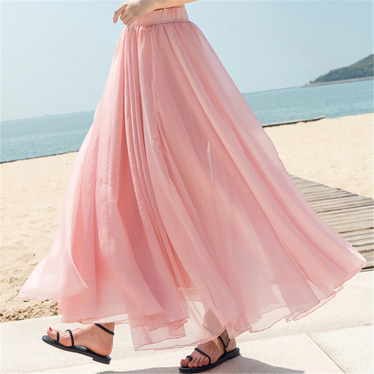 Women's Long, Flowing Chiffon Skirt with Elastic Waistband NOVAE