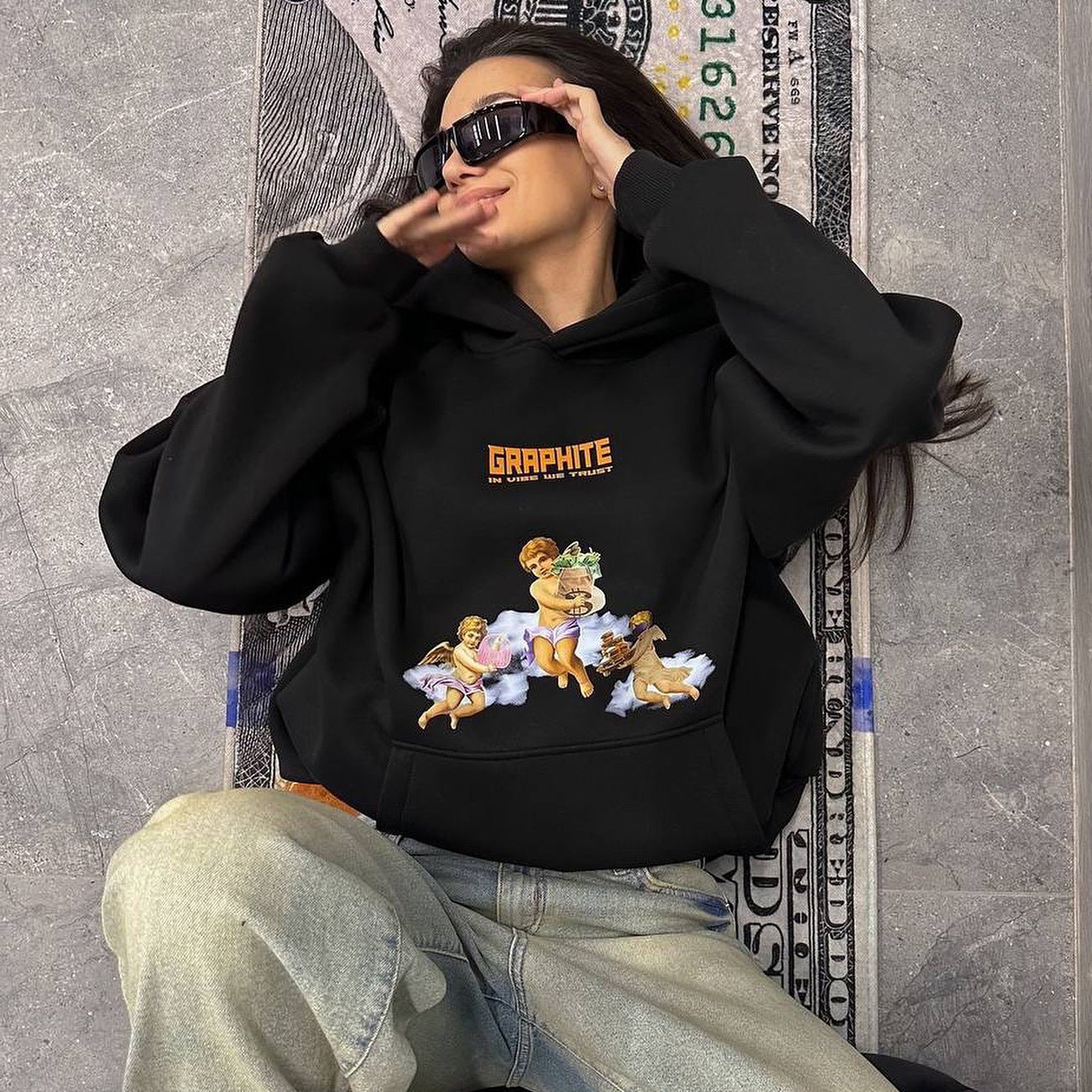 Women's oversized hoodie with creative print and relaxed fit NOVAE