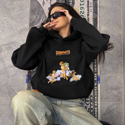 Women's oversized hoodie with creative print and relaxed fit NOVAE