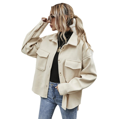 Women's elegant oversized jacket with patch pockets and fashionable collar NOVAE