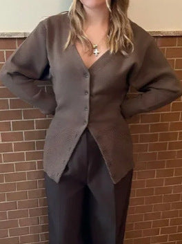 Women's cardigan with V-neck and button placket NOVAE