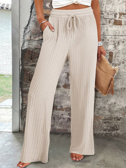 Women's wide-leg ribbed knit trousers with elasticated waistband NOVAE