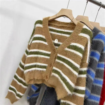 Women's casual cropped cardigan with structured stripe pattern and button details NOVAE