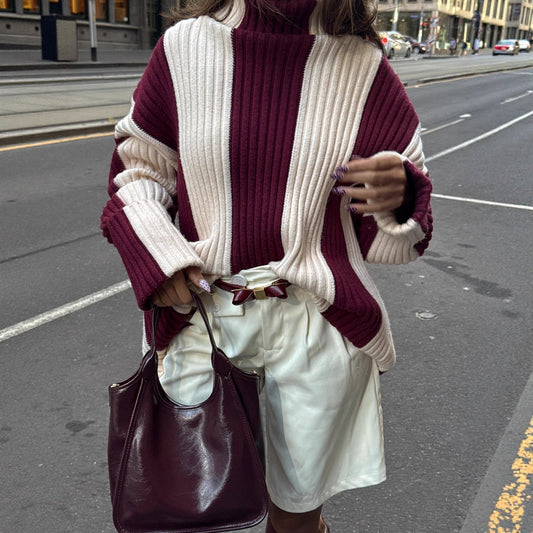 Women's fashionable knit sweater with a chic rib pattern and casual sleeves NOVAE