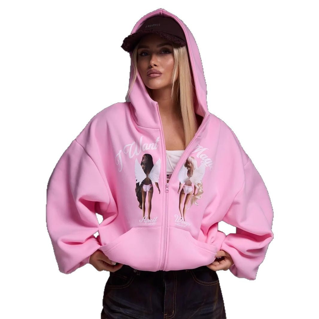 Women's oversized hoodie with creative print and relaxed fit NOVAE