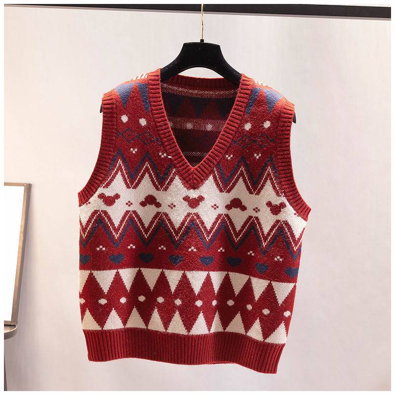 Women's knitted vest with V-neck and geometric pattern NOVAE