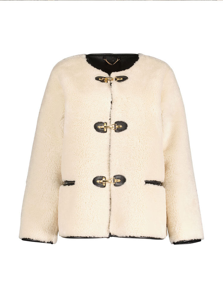 Women's cozy teddy jacket with high-quality leather workmanship NOVAE
