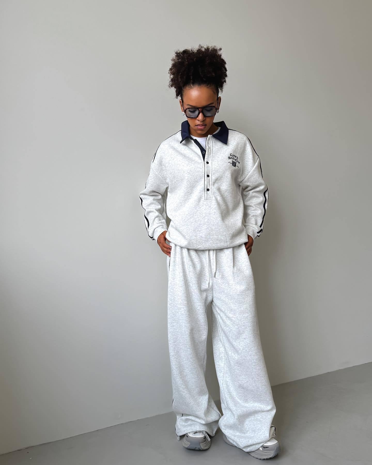 Women's sporty leisure suit with fashionable collar and wide legs NOVAE