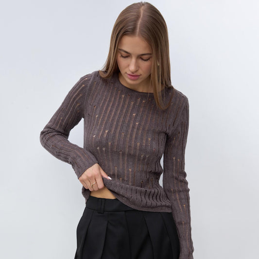 Women's elegant knit sweater with sophisticated openwork pattern and minimalist details NOVAE