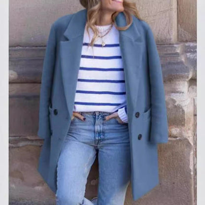 Women's elegant and warm wool coat with double button placket NOVAE