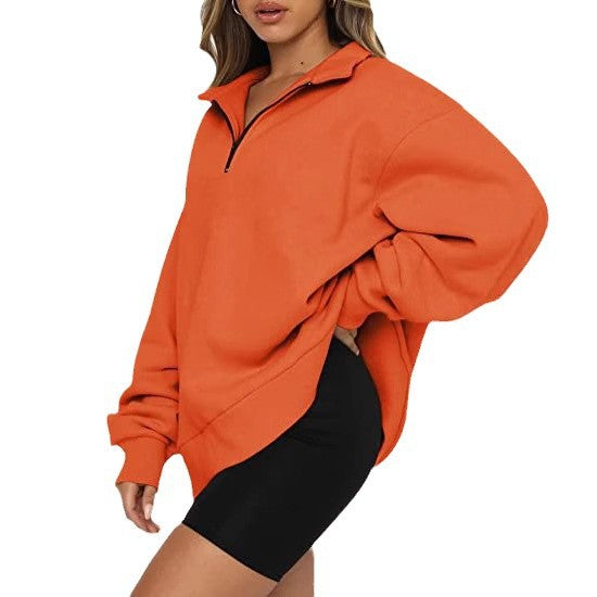 Women's fashionable oversized sweater with short zipper and casual sleeves NOVAE
