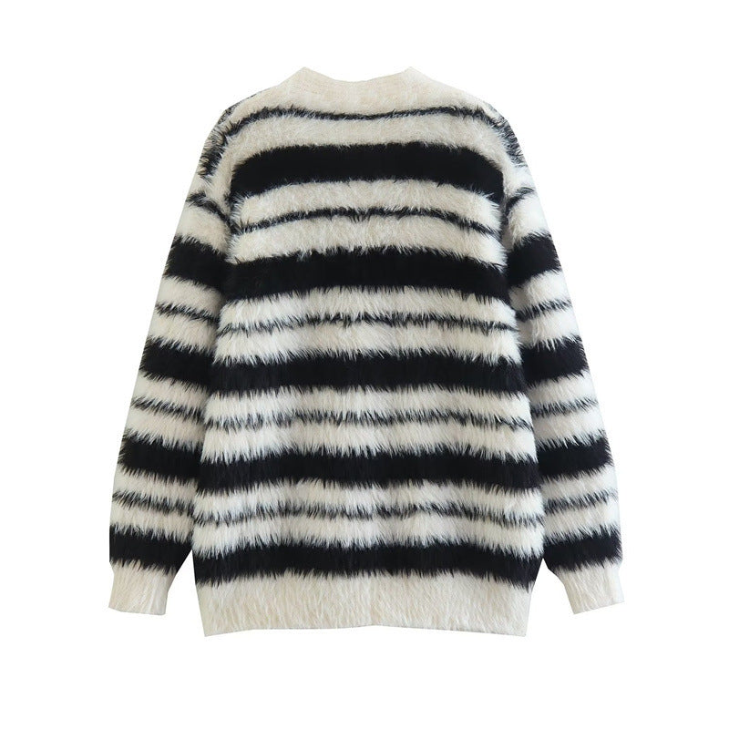 Women's cozy knit cardigan with a modern striped pattern and soft material NOVAE