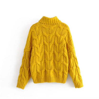 Women's chunky knit sweater with high collar and elegant cable pattern NOVAE