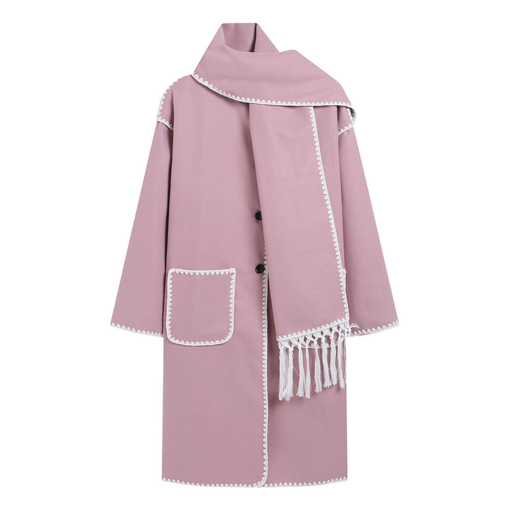 Women's elegant transitional coat with fringed trim NOVAE