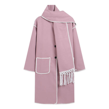 Women's elegant transitional coat with fringed trim NOVAE