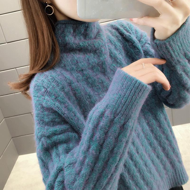 Women's knit sweater in a modern ribbed design with a high collar and casual sleeves NOVAE
