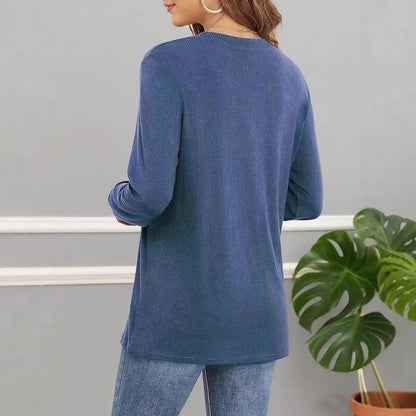 Women's casual long-sleeved shirt with button placket and fine texture NOVAE